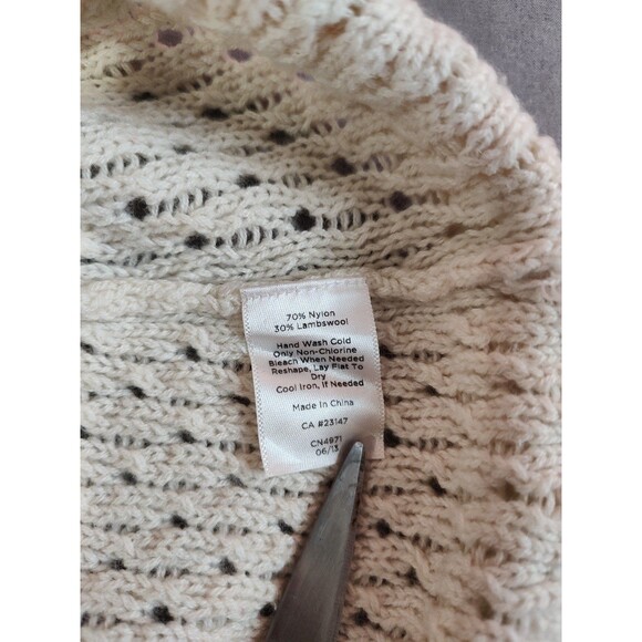 Women's Talbots Open Knit Crewneck Sweater Lamb's Wool Petite Medium Cream - Picture 6 of 6